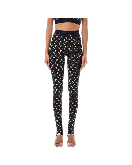 MARINE SERRE Black Moon Printed Skinny-Cut Leggings