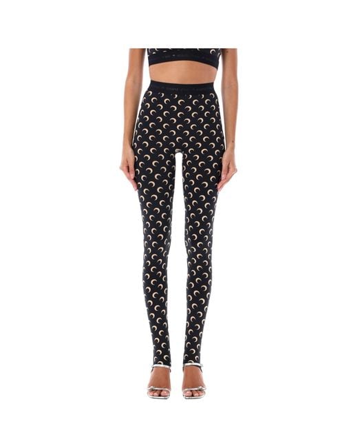 MARINE SERRE Black Moon Printed Skinny-Cut Leggings