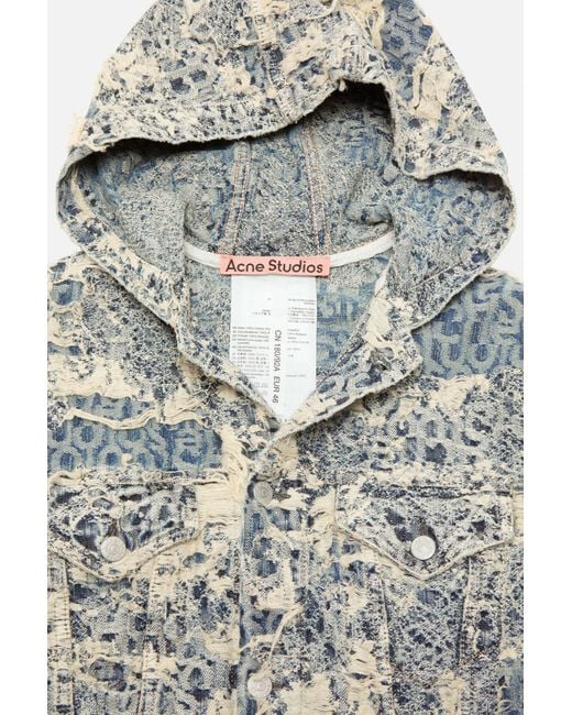 Acne Gray Hooded Distressed Denim Jacket for men
