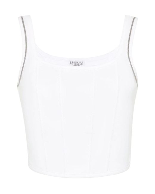 Brunello Cucinelli White Square Neck Cropped Top