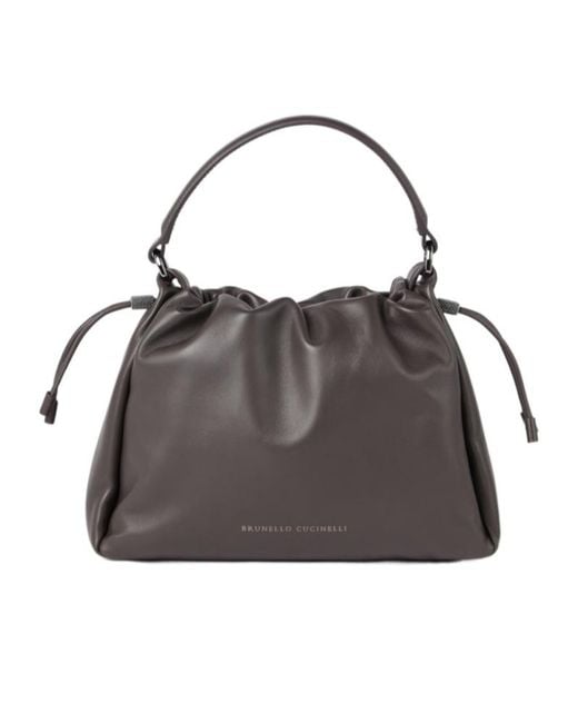 Brunello Cucinelli Gray Mellow Small Bucket Bag