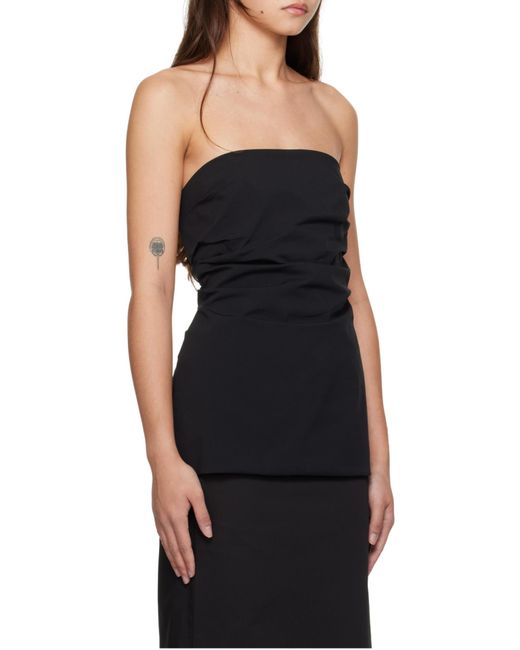 St. Agni Black Bandeau Tie-Back Pleated Cotton-Blend Top
