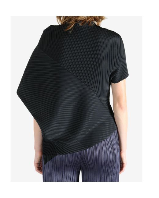 Issey Miyake Black Pleated Asymmetric T-Shirt