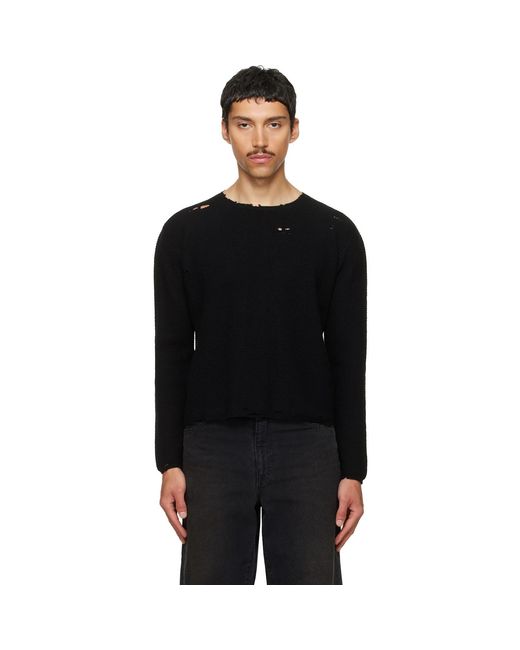 Second/Layer Black Distressed Sweater for men