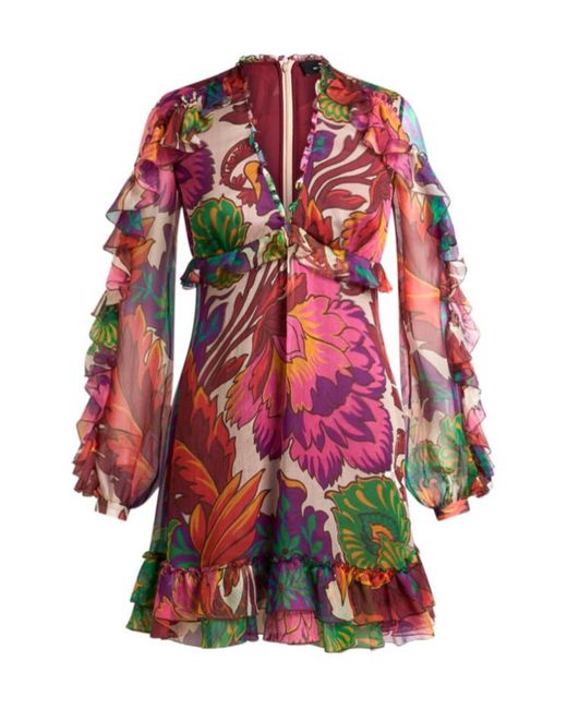 Etro Red Floral-Printed V-Neck Mini Dress