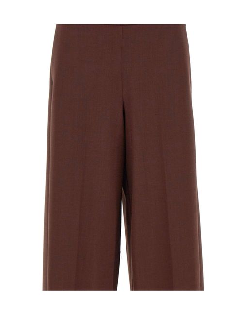 Marella Brown High-Waisted Wide-Leg Casual Trousers