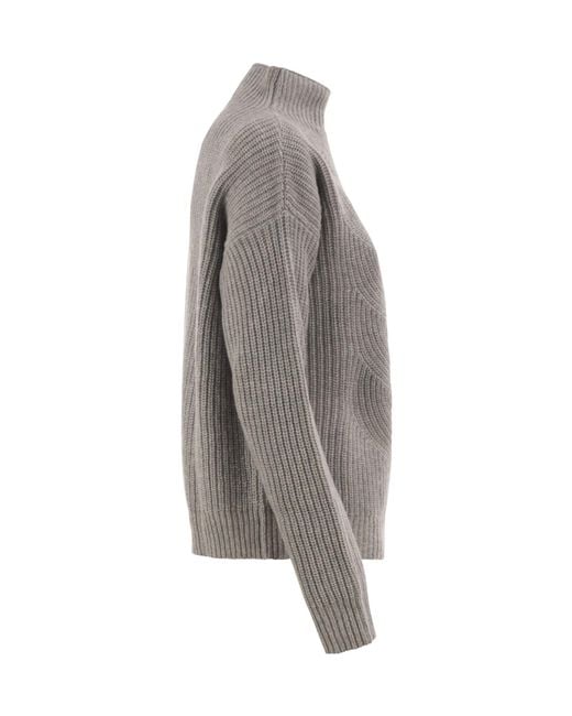 Herno Gray Textured Mock-Neck Knitted Jumper