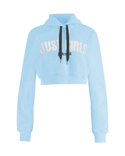 Just Cavalli Blue Logo Cropped Hoodie
