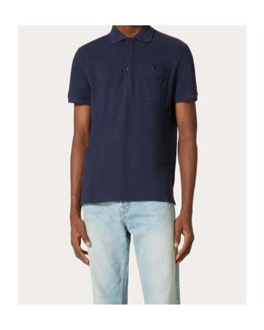 Valentino Blue Button Detailed Short-Sleeved Polo Shirt for men