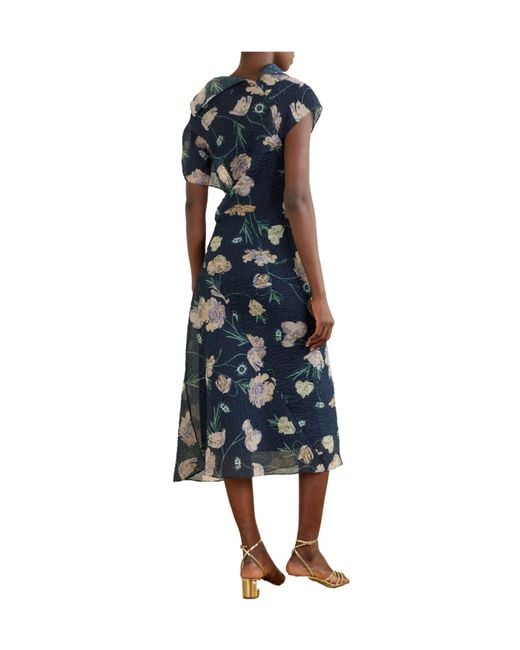 Erdem Blue Floral Sheer Wrap Midi Dress