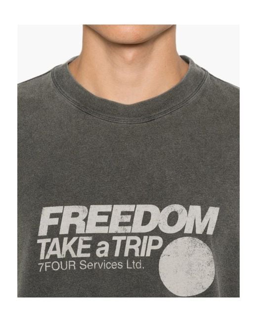 7 For All Mankind Gray Graphic-Print Crew-Neck T-Shirt for men