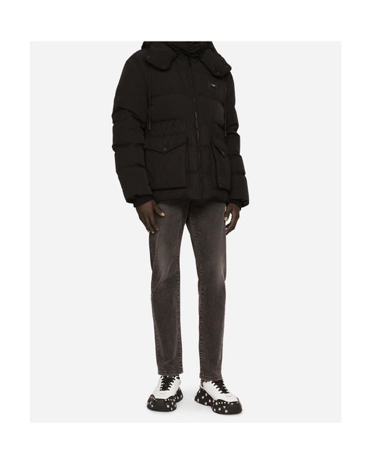 Dolce & Gabbana Black Hooded Quilted Coat for men