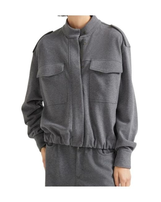 Brunello Cucinelli Gray Flap-Pocket Drawstring Bomber Jacket