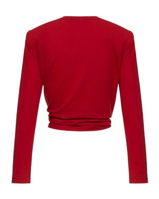 Magda Butrym Red Knotted Longsleeve Jersey Blouse