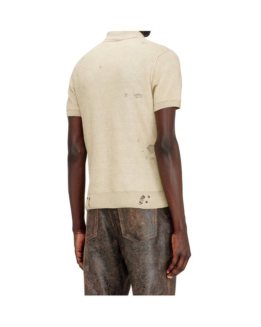 DIESEL White Distressed Knit Polo Shirt for men