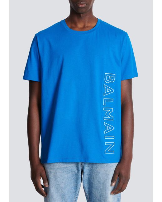 Balmain Blue Embossed T-Shirt for men