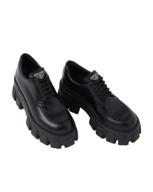 Prada Black Monolith Brushed Leather Lace-Up Shoes