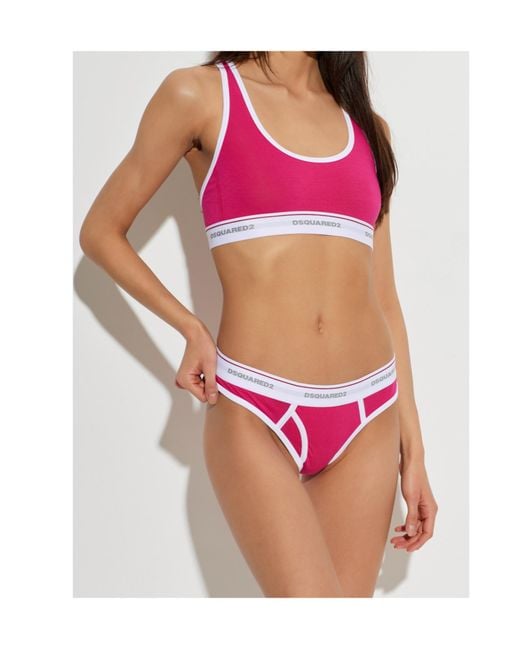 DSquared² Pink Logo-Tape Racerback Bralette