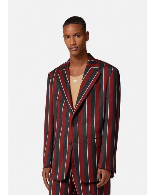 Versace Red Regimental Stripes-Print Single-Breasted Blazer for men