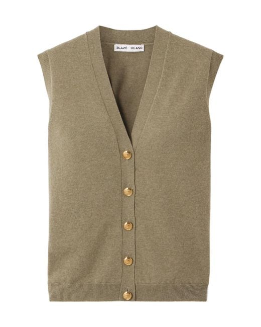 Blazé Milano Green V-Neck Sleeveless Cardigan
