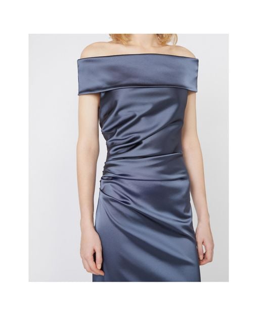 Max Mara Blue Long Stretch Satin Dress