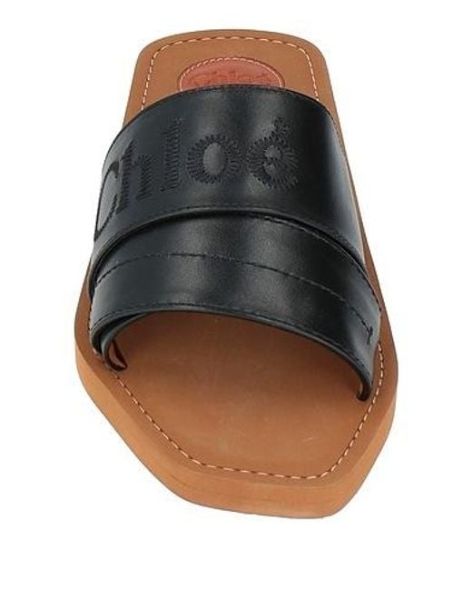 Chloé Black Simple Leather Slippers