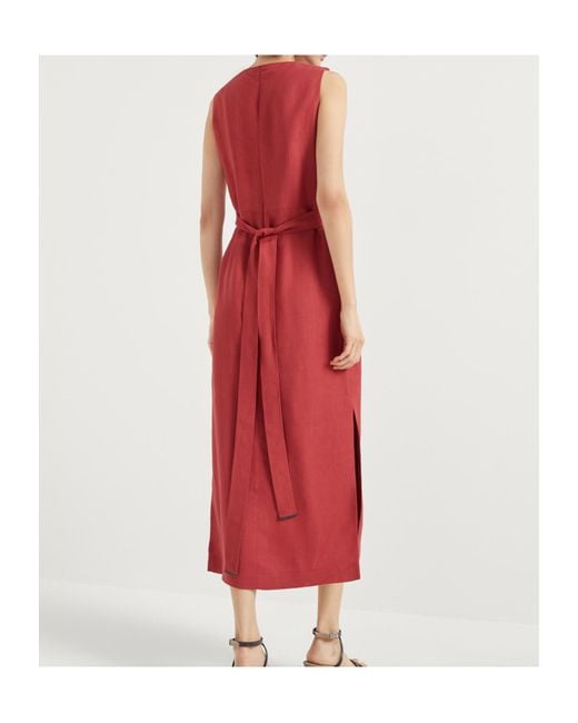 Brunello Cucinelli Red Fluid Twill Wrap-Effect Dress