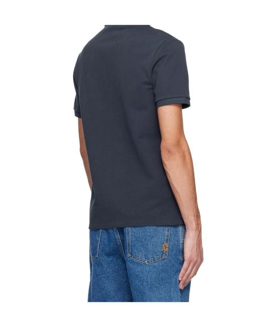 Balmain Blue Logo Embroidered Short-Sleeve Polo Shirt for men