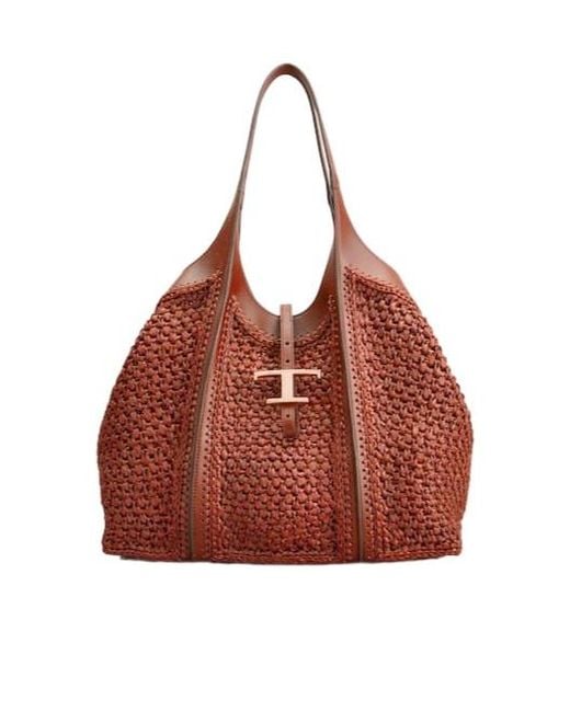 Tod's Red Timeless Raffia Shoulder Bag