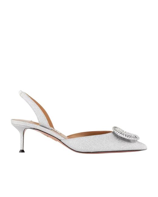 Aquazzura White 105Mm Crystal Hoop Sling Pumps