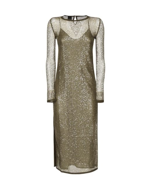 Pinko Natural Sequinned Long-Sleeve Maxi Dress