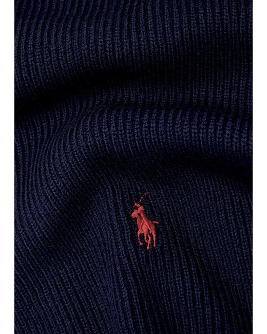 Polo Ralph Lauren Blue Logo-Embroidered Ribbed Wool Scarf for men