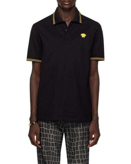 Versace Black Medusa-Embroidered Short-Sleeved Polo Shirt for men