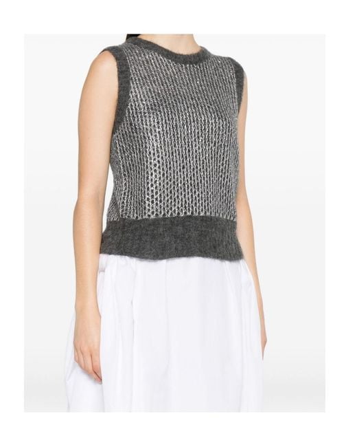 Herno Gray Metallic-Detail Cropped Knit Top