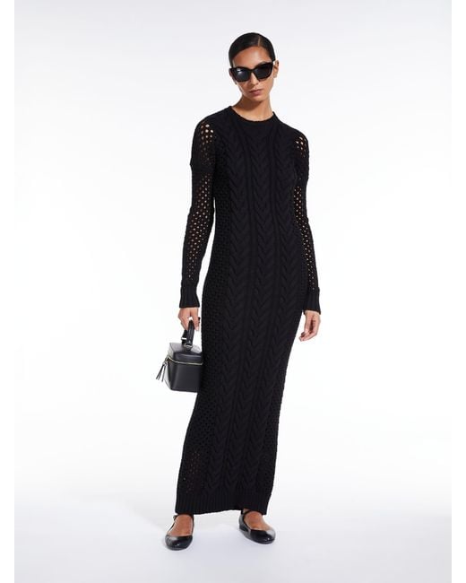 Max Mara Black Mesh Panelled Midi Dress