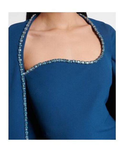 Safiyaa Blue Mattia Embellished Caped Crêpe Gown