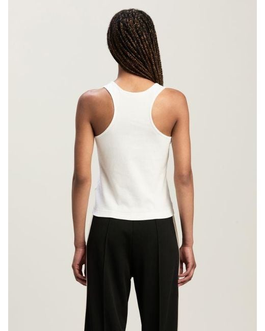 Palm Angels White Logo Embroidered Ribbed Tank Top