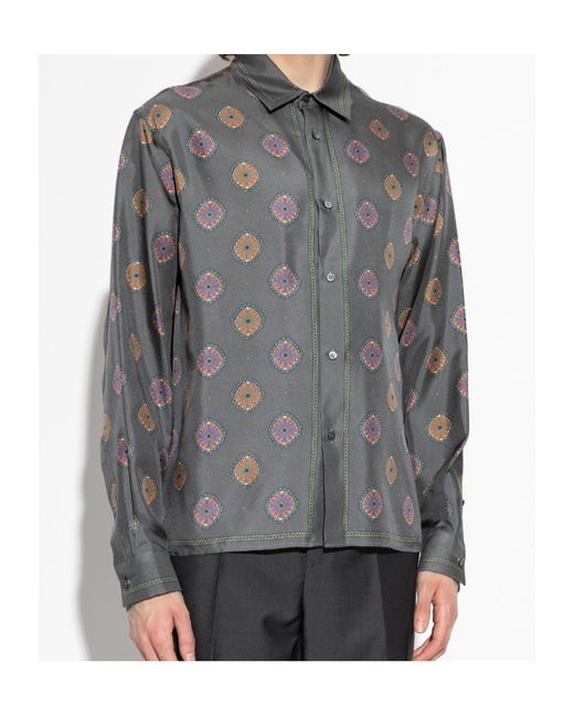 Versace Gray Pattern-Printed Twill Regular Shirt for men