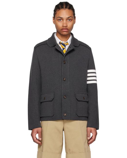 Thom Browne Black Bar Polo Collared Jacket for men