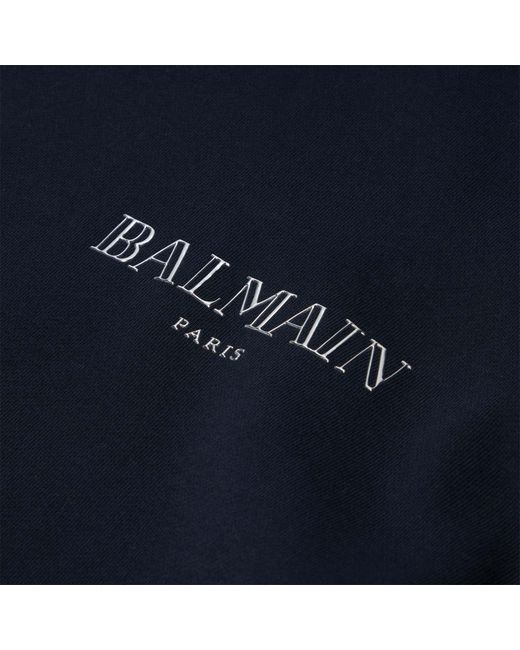Balmain Blue Logo-Graphic Drawstring Hoodie for men