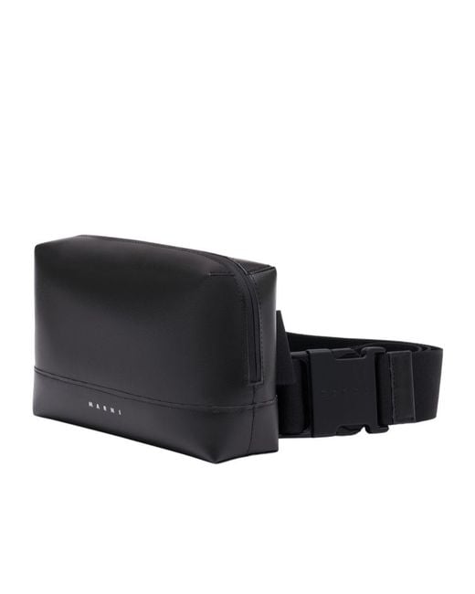 Marni Black Logo Detailed Zipped Belt Bag for men