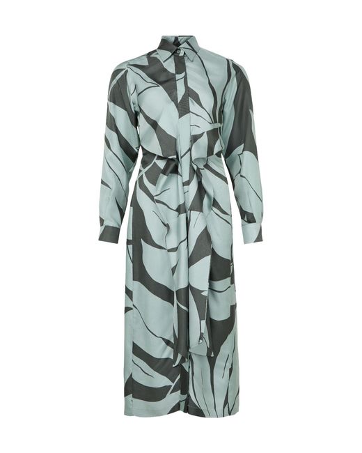 Max Mara Green Printed Long-Sleeved Dress