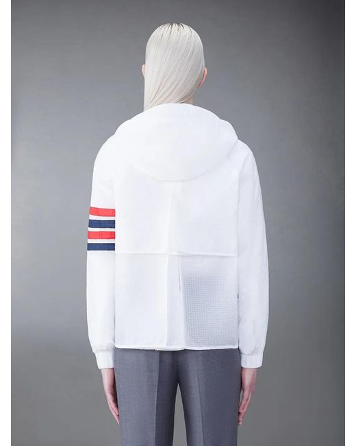 Thom Browne White 4-Bar Stripe Detailed Hooded Jacket