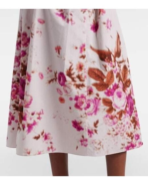 Erdem Pink Floral Cotton Poplin Midi Skirt