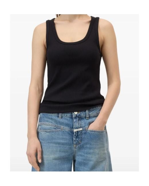 Closed Black Ribbed Tank Top