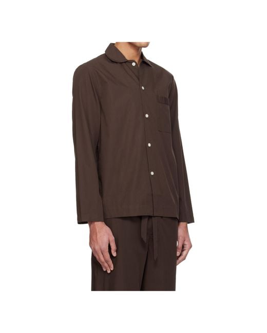 Tekla Brown Long-Sleeved Pajama Shirt for men