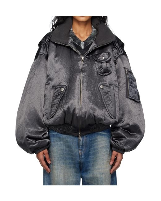 OPEN YY Gray Satin Cargo Bomber Jacket