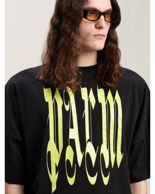 Palm Angels Black Gothic Logo Printed Crewneck T-Shirt for men