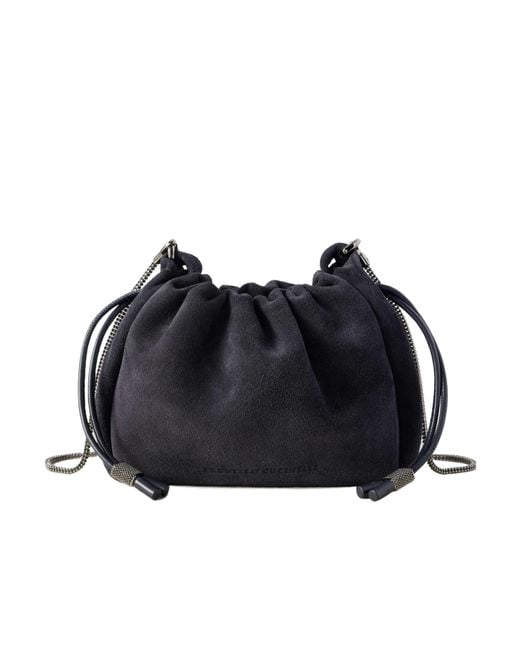 Brunello Cucinelli Black Drawstring Shoulder Bag