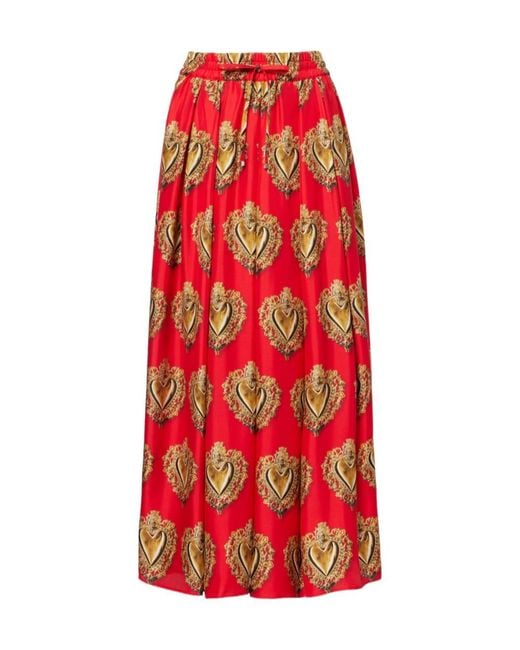Dolce & Gabbana Red Printed Silk Satin Maxi Skirt